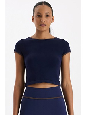 Kontrast Biyeli Spor Tişört Oxford Blue