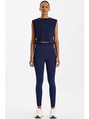 COMEUP Kadın Kontrast Biyeli Spor Tayt Oxford Blue Slim Siluette Toparlayıcı Özellikler