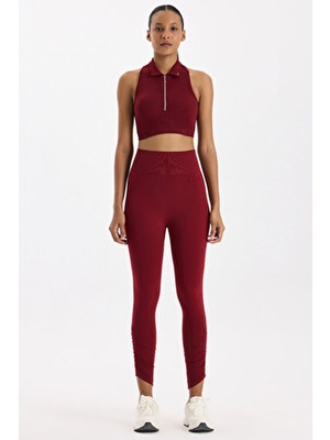 COMEUP Kadın Spor Tayt Scarlet Kırmızı Yüksek Bel Toparlayıcı Özellikli Düz Desen