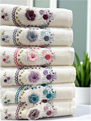 ayhanhome 3D El Işleme Çiçek Nakışlı 6 Adet 30X50 Mutfak Havlu Seti
