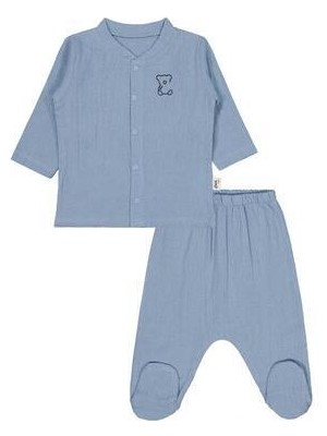 Civil Baby Ayıcık Baskılı 1-9 Ay Pijama Takımı - Mavi 9-12 Ay