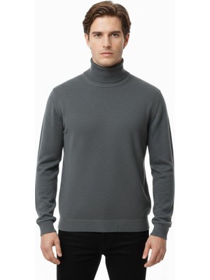 Uki Gri Tam Balıkçı Yaka Triko Kazak