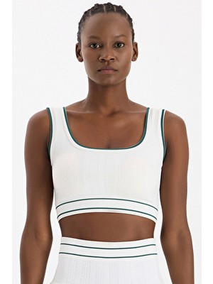 Şerit Çizgili Sporcu Bra Kırık Beyaz