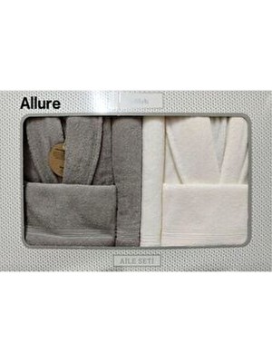 Özdilek Allure Bornoz Takımı Pamuk Aile Seti Bej-Krem Cepli M - L Orta Boy