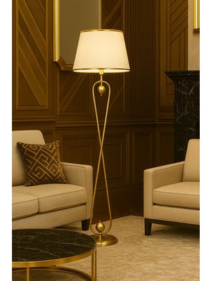 Epifanio Forever Aura Krem Gold Şapkalı Lambader – Metal Gövde, Lüks Salon Aydınlatma