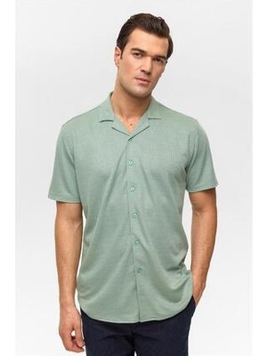 Süvari Koyu Haki Slim Desenli Apaş Yaka Gömlek