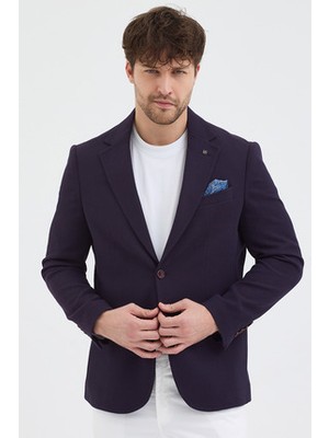 Frappoli Golex Erkek Koyu Bordo Poliviskon Kumaşlı Slim Fit Kendinden Mendilli Mono Yaka Spor Blazer Ceket