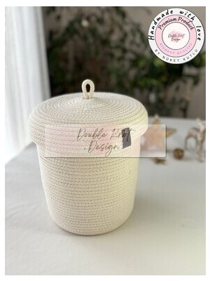 Double Knot Design Küçük Boy Meşe Palamudu Figürlü Kapaklı Oyuncak Sepeti, Organizer, Saklama Sepeti , Hediyelik
