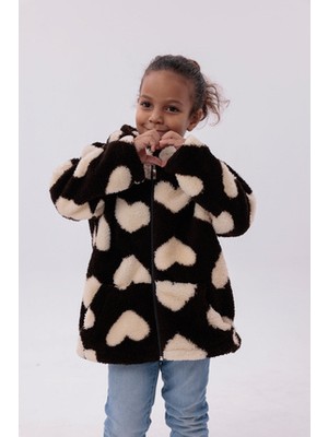 Roba Kalp Desenli, Kapşonlu, Kanguru Cepli, Çocuk Peluş Mont RB-670