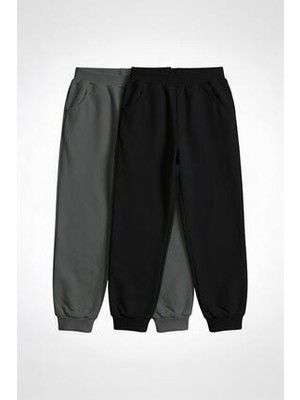 Perendi Çocuk Basic Jogger Eşofman Altı Pamuklu 2’li Set - Siyah & Antrasit Günlük Kullanım İçin