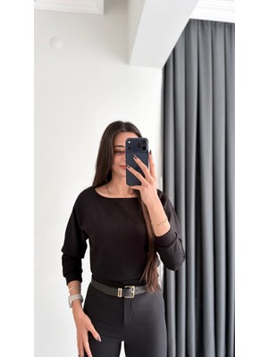 Avena Oysh Modal Kayık Yaka Likralı Bluz Siyah