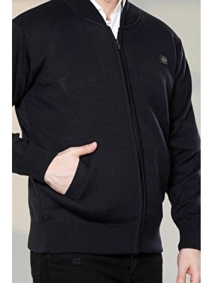 Hedefnur Tekstil Lacivert Erkek Baba ve Orta Yaş Triko Çelik Örgü Içi Astarlı Akrilik Fermuarlı Kışlık Baba Hırka