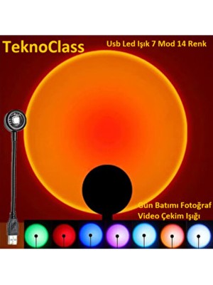TeknoClass USB LED 7 Renk 14 Mod Projectör Lamba Fotoğraf ve Video Çekim Işığı Dekoratif Işık Gün Batımı