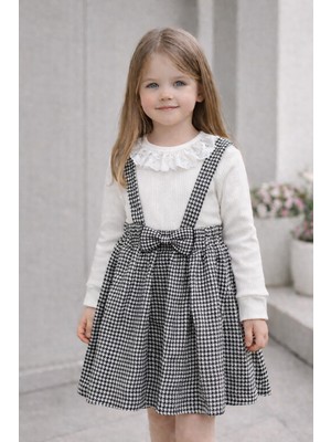 Lav Mer Kids Kız Çocuk Uzun Kollu Bluz ve Selopet Etekli Ikili Takım – Kazayağı Desenli, Şık Günlük Kombin