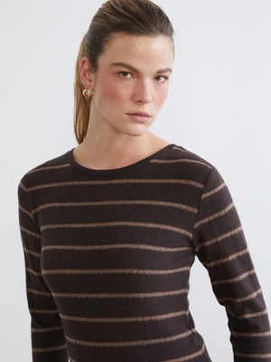 Lc Waikiki Yeni Sezon Bisiklet Yaka Çizgili Kadın Tişört