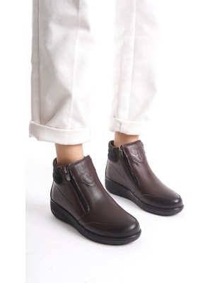 Shemard Maylo Fermuarlı Kahve  Deri Ortopedik Hafif Kadın Bot