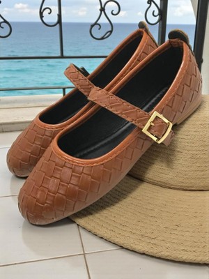 Ellaboni Kadın Mary Jane Örgü Desenli Babet Ortopedik Taban Ev Iş Ofis Ayakkabısı Babet