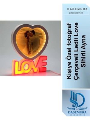 Dasemura Kişiye Özel Fotoğraf Çerçeveli Ledli Love Sihirli Ayna
