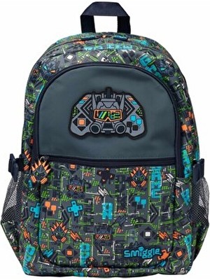 Smiggle Trailblazer Classic Attach Sırt Çantası – Gaming Desenli, Çok Gözlü, Gri