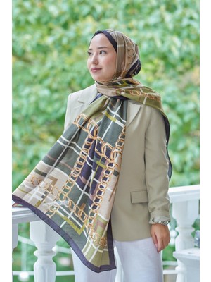 Siyah-Haki Loryan Scarf Diamond Ekose Zincir Şal