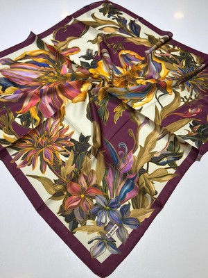 Mürdüm Siyane Scarf Kaktüs Çiçeği Desen Eşarp