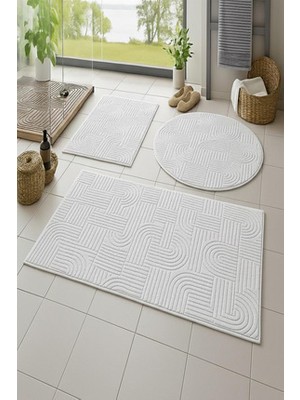 Raschel Carpet Bohem Emboss Premium Seri Kaymaz Taban Banyo Paspası Banyo Halısı