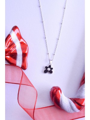 Innuendo Jewelry 925 Ayar Gümüş Dorika Zincirli Taşlı Çiçek Kolye Zirkon Detaylı Şık Kadın Kolye