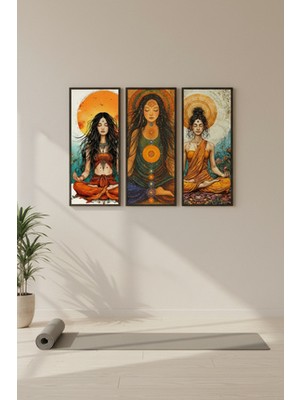Four Arts Yoga Tablosu 3’lü Set | 60x25 cm Dikey MDF Meditasyon & Yoga Tema