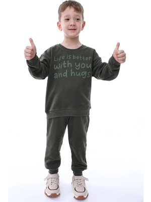 Kyex Kids Erkek Çocuk Alt Üst 3 Iplik Haki Eşofman Takımı