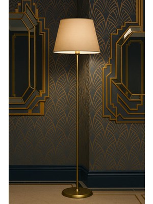 Epifanio Lucent Krem Şapkalı Lambader – Gold Metal Gövde, Modern Salon ve Oturma Odası Lambader