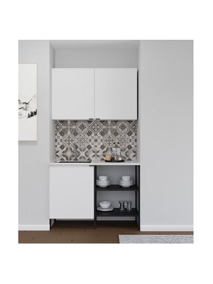 FLY Metalli Beyaz Mini Mutfak Set 120 cm Modern Tasarım ve Geniş Depolama Alanı ile Fonksiyonel