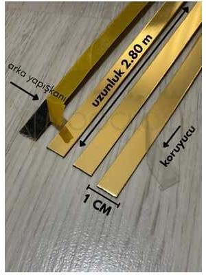 Demdekor Dekoratif Yapışkanlı Aynalı Pleksi (10MM) (Gold) Şerit Mobilya Dolap Süsü (2.80 Cmx1 Cm)