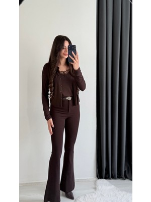 Aries Ultra Yüksek Bel Kahverengi Ispanyol Pantolon