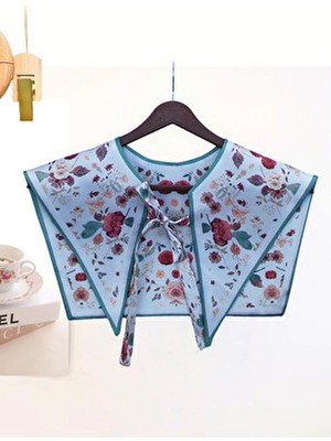 Nurfemina Kırmızı Gül Desenli ve Nane Yeşili Biyeli Lüks Omuz Şalı | "rose Garden" El Yapımı Fular Yaka