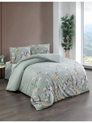 Kristal Çift Kişilik Uyku Seti %100 Pamuk Bahar Adaçayı 195 x 215 cm Çiçek Desenli Yeşil