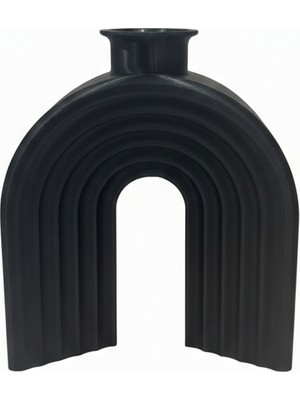 Crealis Modern Arş Tasarımlı Dekoratif Vazo - 3D Yazıcı Üretimi - Mat Siyah (18X15 Cm)