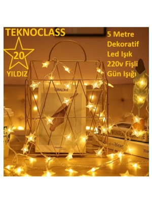 TeknoClass 5 Metre 20 Yıldızlı Dekoratif LED Işık 220V Fişli Gün Işığı Süsleme Parti Ambiyans