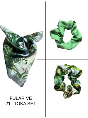 Tarzını Seç Kadın Dijital Baskılı Leopar Fular & Simit Toka Seti – 1 Fular (48×48 Cm) + 2 Simit Toka