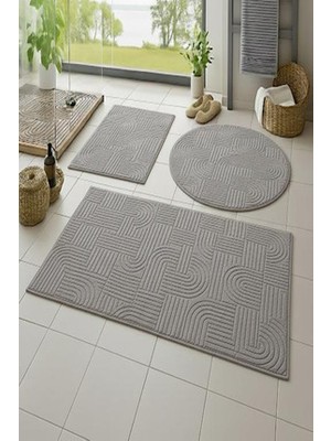Raschel Carpet Bohem Emboss Premium Seri Kaymaz Taban Banyo Paspası Banyo Halısı