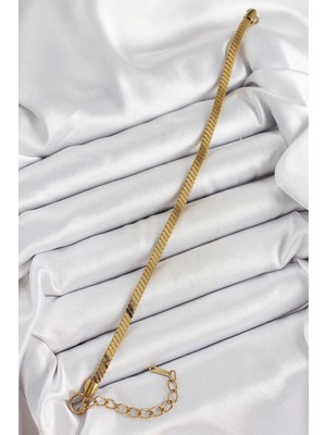 Belle Fusion Mey Ithalat® 316L Çelik Gold Renk Yassı Zincir Model Kadın Bileklik