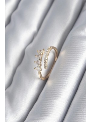 Belle Fusion Mey Ithalat® Pirinç Gold Renk Kalp Zirkon Taş Detay Kadın Yüzük