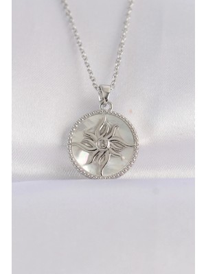 Belle Fusion Mey Ithalat® 316L Çelik Zincir Gümüş Renk Oval Tasarımlı Güneş Kolye