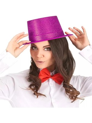 Belle Fusion Mey Ithalat® Fuşya Pembe Renk Parıltılı Simli Fötr Silindir Parti Şapkası