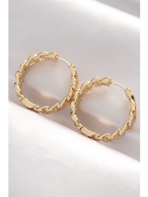 Belle Fusion Mey Ithalat® Pirinç Gold Renk Zincir Model Halka Küpe