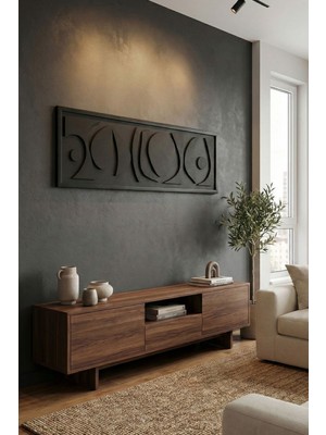 Modern Geometrik Ahşap Duvar Tablosu 100X30 cm