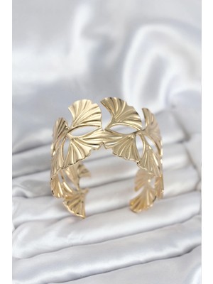 Belle Fusion Mey Ithalat® Pirinç Gold Renk Levha Yelpaze Model Kadın Bileklik