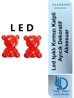 Dasemura Sevgililer Günü, Romantik LED Işıklı Kırmızı Kalpli Ayıcık Dekoratif Aksesuar (1 Adet)
