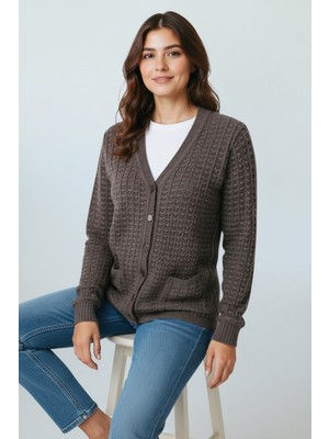 Ece Giyim Kadın Önü Düğmeli Cepli Mevsimlik Merserize Hırka