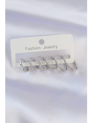 Belle Fusion Mey Ithalat® Pirinç Gümüş Renk Ince Oval Küpe Seti