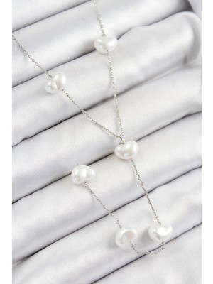 Belle Fusion Mey Ithalat® Pirinç Incili Kalp Figürlü Y Model Gümüş Renk Kadın Kolye